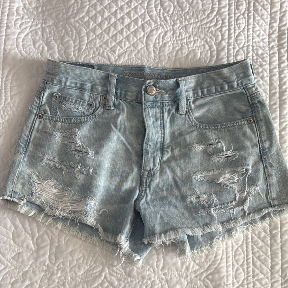 Light Blue Distressed Denim Shorts
